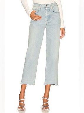 Citizens Of Humanity Florence Wide Leg Raw Hem Blue Jeans Sunbleach 31